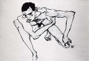 Egon Schiele Self Portrait in crouching position oil painting reproduction